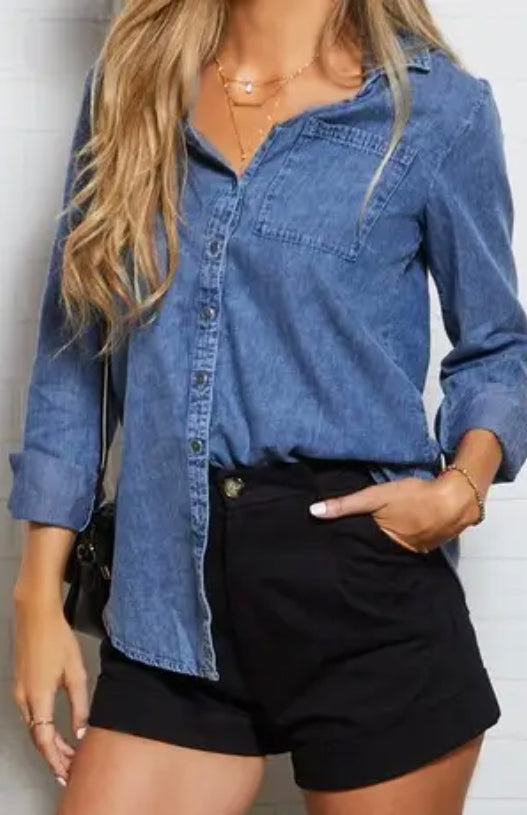 Button me Up in Chambray Top