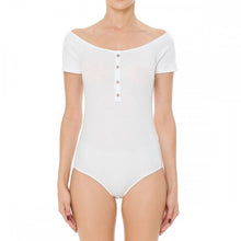 Load image into Gallery viewer, Ribbed Round Neck Short Sleeve Henley Bodysuit
